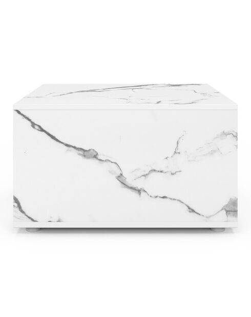 Table basse carrée effet marbre avec rangement effet marbre blanc - 60x60x35 cm