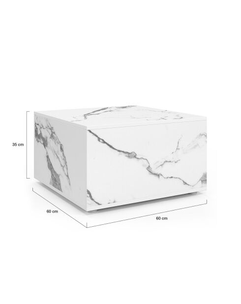 Table basse carrée effet marbre avec rangement effet marbre blanc - 60x60x35 cm