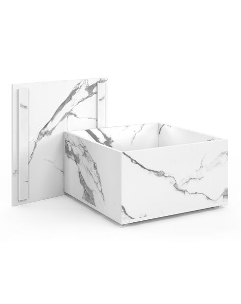 Table basse carrée effet marbre avec rangement effet marbre blanc - 60x60x35 cm