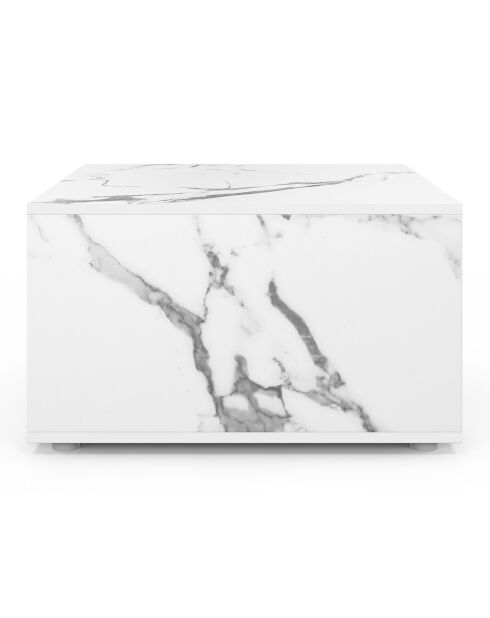 Table basse carrée effet marbre avec rangement effet marbre blanc - 60x60x35 cm