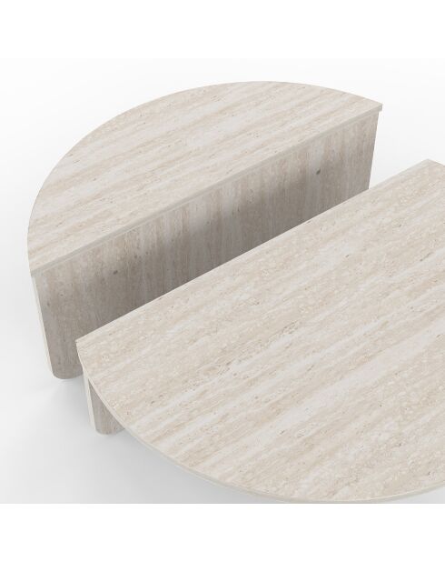Tables basses rondes asymétriques travertin - 90x90x35 cm