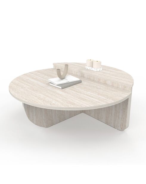 Tables basses rondes asymétriques travertin - 90x90x35 cm