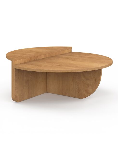 Tables basses rondes asymétriques bois chaud - 90x90x35 cm