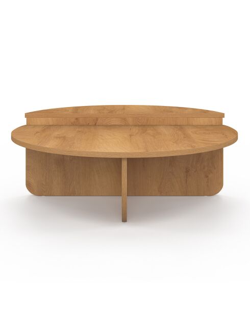 Tables basses rondes asymétriques bois chaud - 90x90x35 cm