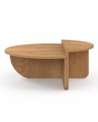 Tables basses rondes asymétriques bois chaud - 90x90x35 cm