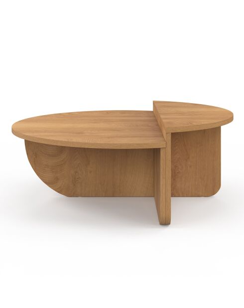 Tables basses rondes asymétriques bois chaud - 90x90x35 cm
