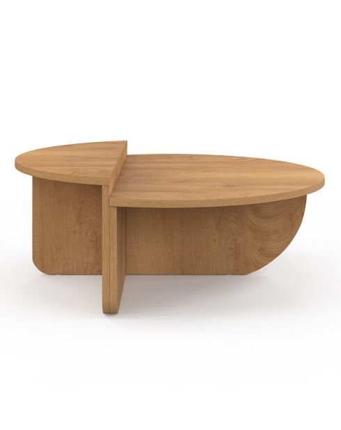 Tables basses rondes asymétriques bois chaud - 90x90x35 cm