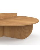 Tables basses rondes asymétriques bois chaud - 90x90x35 cm