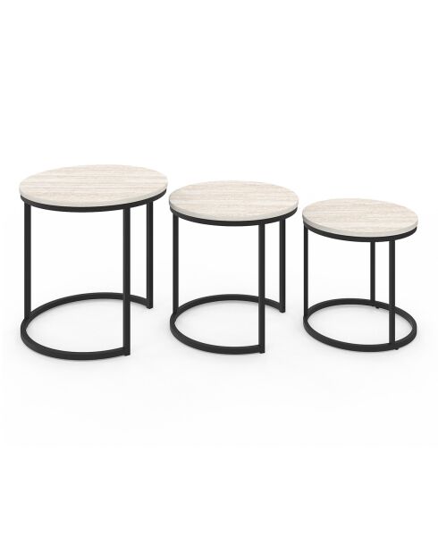 3 Tables basses gigognes Memphis travertin/noir