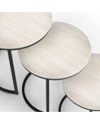 3 Tables basses gigognes Memphis travertin/noir