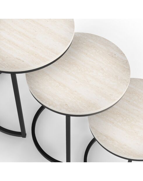 3 Tables basses gigognes Memphis travertin/noir