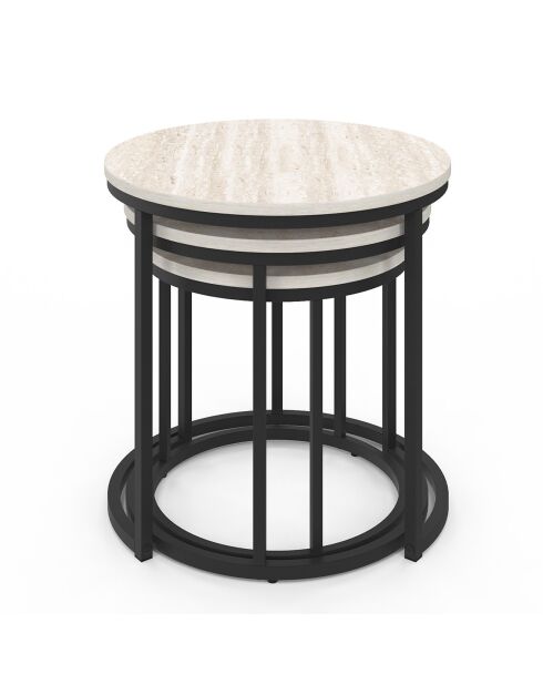 3 Tables basses gigognes Memphis travertin/noir