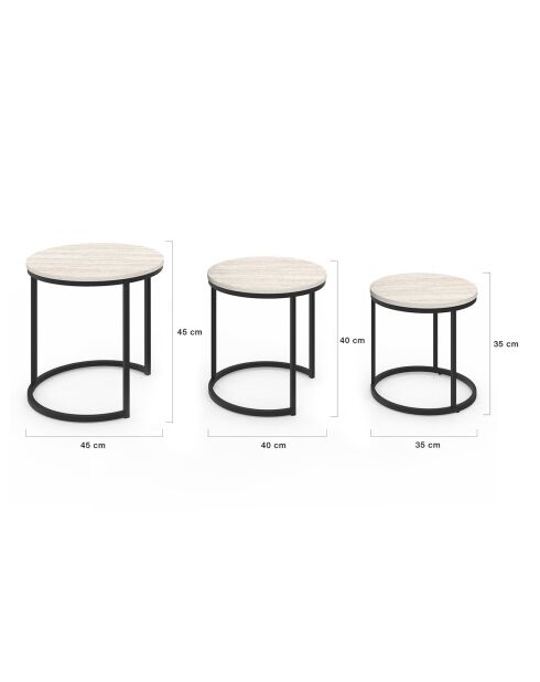 3 Tables basses gigognes Memphis travertin/noir