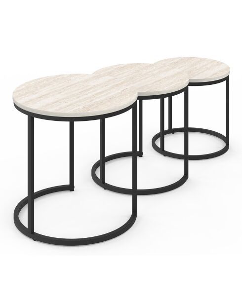 3 Tables basses gigognes Memphis travertin/noir
