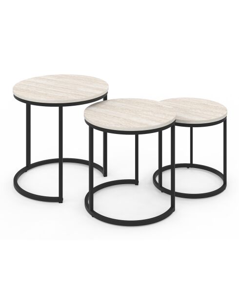 3 Tables basses gigognes Memphis travertin/noir