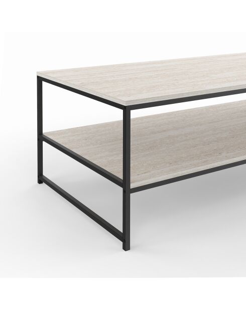 Table basse Memphis double plateau travertin/noir - 113.5x60x45 cm