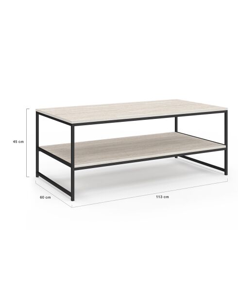 Table basse Memphis double plateau travertin/noir - 113.5x60x45 cm