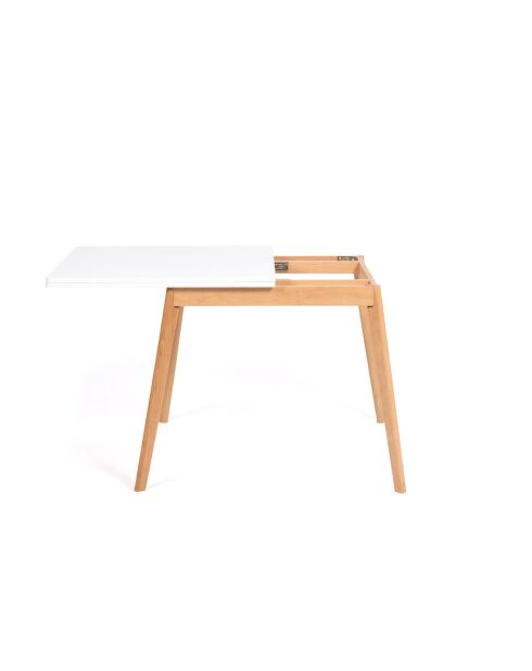 Tavolo da pranzo pieghevole Scandi con piano bianco/base in legno - 80/160x80x72,5 cm