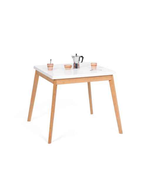 Tavolo da pranzo pieghevole Scandi con piano bianco/base in legno - 80/160x80x72,5 cm