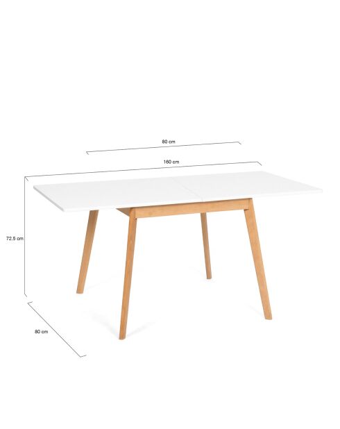 Klappbarer Esstisch Scandi mit weißer Platte/Holzsockel - 80/160x80x72,5 cm