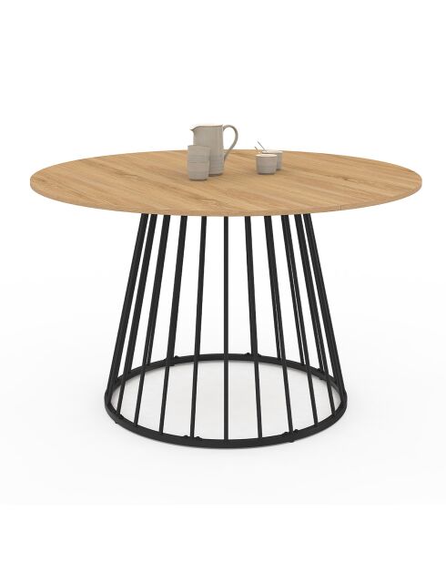 Table à manger ronde extensible Adelle bois/noir  - 110/150x110x75 cm