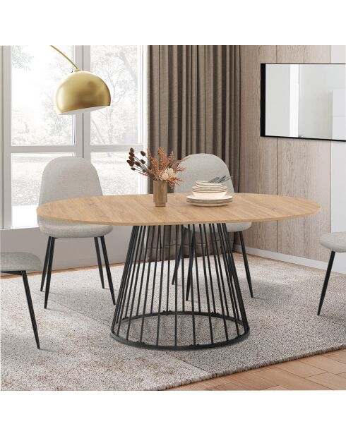 Table à manger ronde extensible Adelle bois/noir  - 110/150x110x75 cm