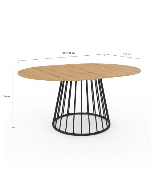 Table à manger ronde extensible Adelle bois/noir  - 110/150x110x75 cm