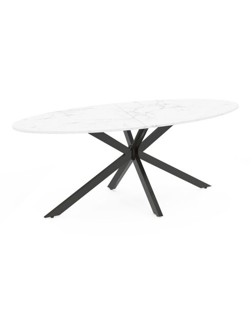 Table à manger ovale Céleste effet marbre blanc/noir  - 200x90x76 cm