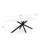 Table à manger ovale Céleste effet marbre blanc/noir  - 200x90x76 cm