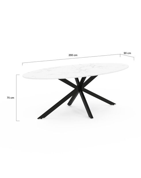 Table à manger ovale Céleste effet marbre blanc/noir  - 200x90x76 cm