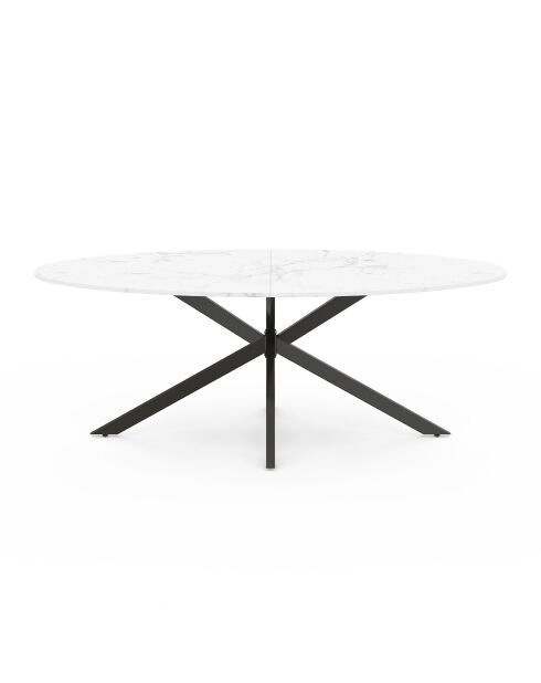 Table à manger ovale Céleste effet marbre blanc/noir  - 200x90x76 cm