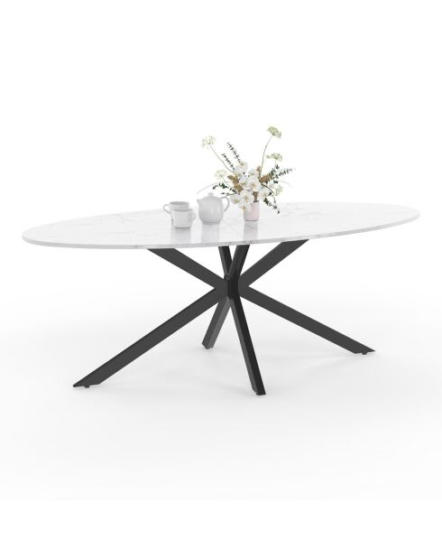 Table à manger ovale Céleste effet marbre blanc/noir  - 200x90x76 cm