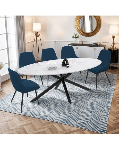 Table à manger ovale Céleste effet marbre blanc/noir  - 200x90x76 cm