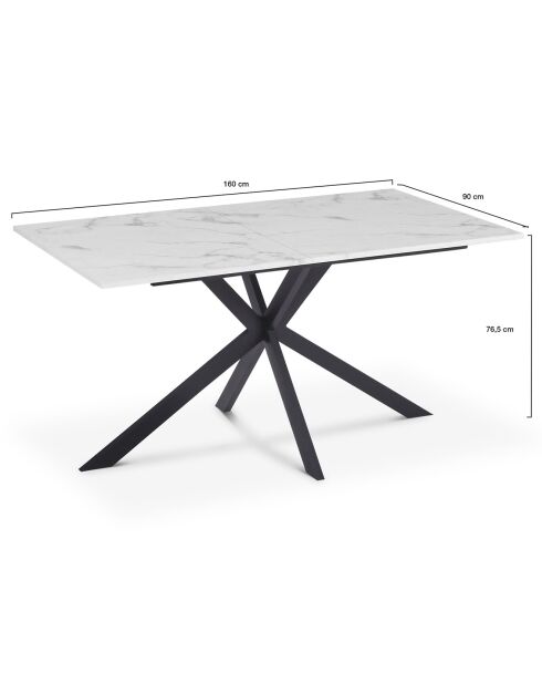 Table à manger Glam aspect marbre/noir - 160x90x75 cm