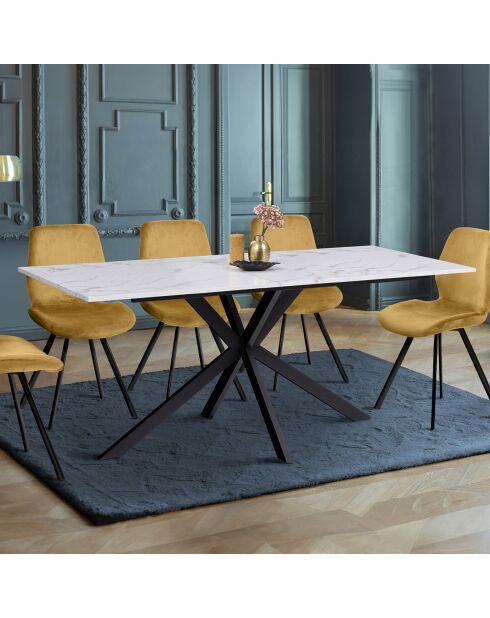 Table à manger Glam aspect marbre/noir - 160x90x75 cm