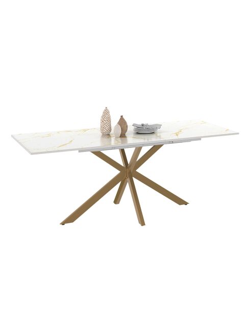 Table à manger extensible Spider pieds effet laiton/plateau effet marbre blanc/doré - 160/200 cmx90x76 cm
