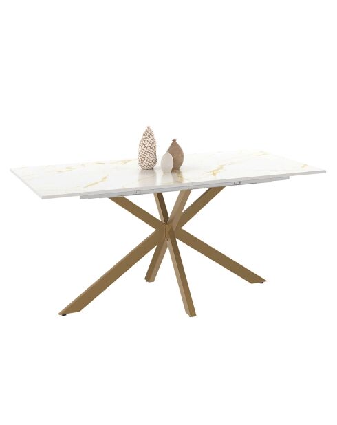 Table à manger extensible Spider pieds effet laiton/plateau effet marbre blanc/doré - 160/200 cmx90x76 cm