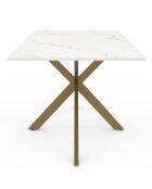 Table à manger extensible Spider pieds effet laiton/plateau effet marbre blanc/doré - 160/200 cmx90x76 cm
