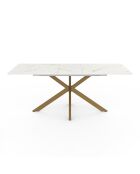 Table à manger extensible Spider pieds effet laiton/plateau effet marbre blanc/doré - 160/200 cmx90x76 cm