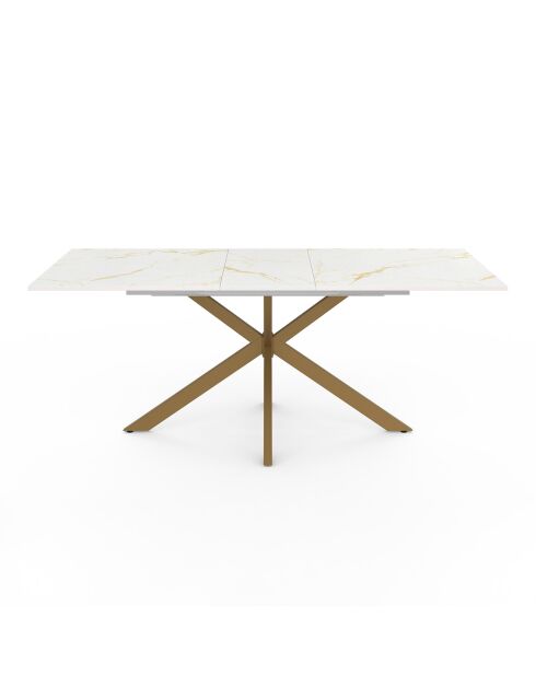 Table à manger extensible Spider pieds effet laiton/plateau effet marbre blanc/doré - 160/200 cmx90x76 cm