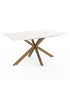 Table à manger extensible Spider pieds effet laiton/plateau effet marbre blanc/doré - 160/200 cmx90x76 cm