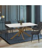 Table à manger extensible Spider pieds effet laiton/plateau effet marbre blanc/doré - 160/200 cmx90x76 cm