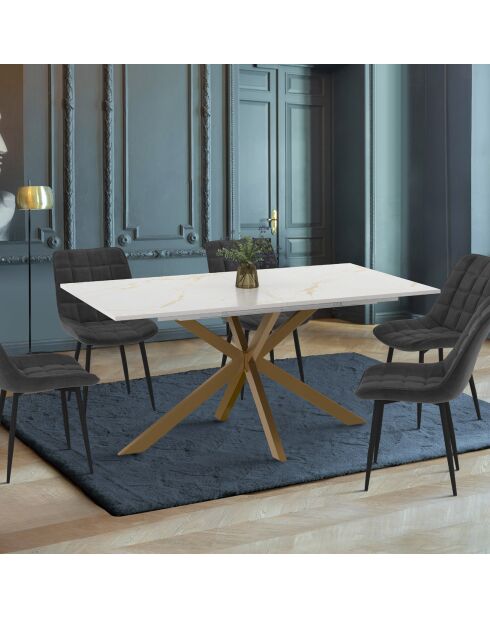 Table à manger extensible Spider pieds effet laiton/plateau effet marbre blanc/doré - 160/200 cmx90x76 cm