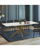 Table à manger extensible Spider pieds effet laiton/plateau effet marbre blanc/doré - 160/200 cmx90x76 cm