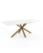 Table à manger extensible Spider pieds effet laiton/plateau effet marbre blanc/doré - 160/200 cmx90x76 cm
