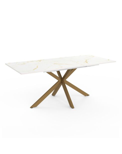 Table à manger extensible Spider pieds effet laiton/plateau effet marbre blanc/doré - 160/200 cmx90x76 cm