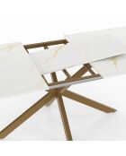 Table à manger extensible Spider pieds effet laiton/plateau effet marbre blanc/doré - 160/200 cmx90x76 cm