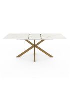 Table à manger extensible Spider pieds effet laiton/plateau effet marbre blanc/doré - 160/200 cmx90x76 cm