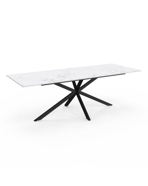 Table à manger extensible Spider effet marbre blanc/pieds noirs  - 200/240x90x75.5 cm