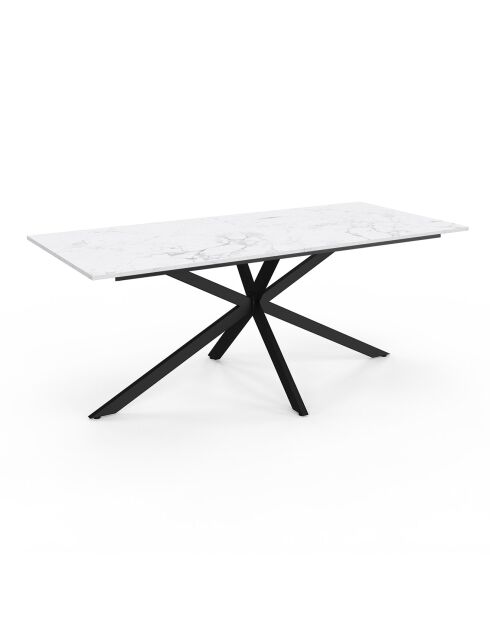Table à manger extensible Spider effet marbre blanc/pieds noirs  - 200/240x90x75.5 cm